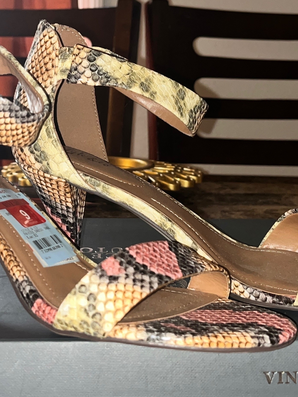 Style & Co. Snake-Print Ankle-Strap Heels in Yellow and Pink